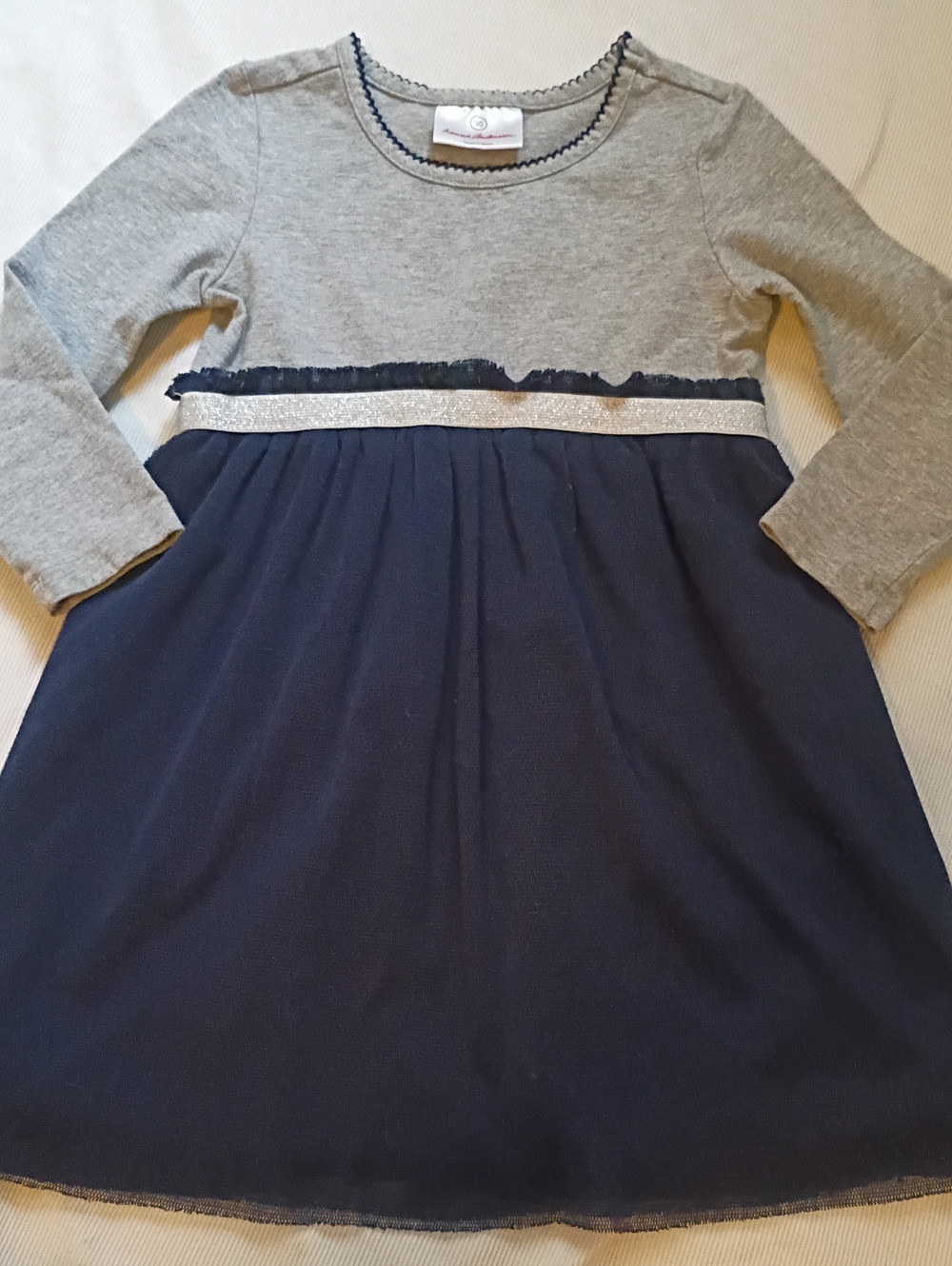 Hanna Andersson Girls Navy And Heather Gray Dress